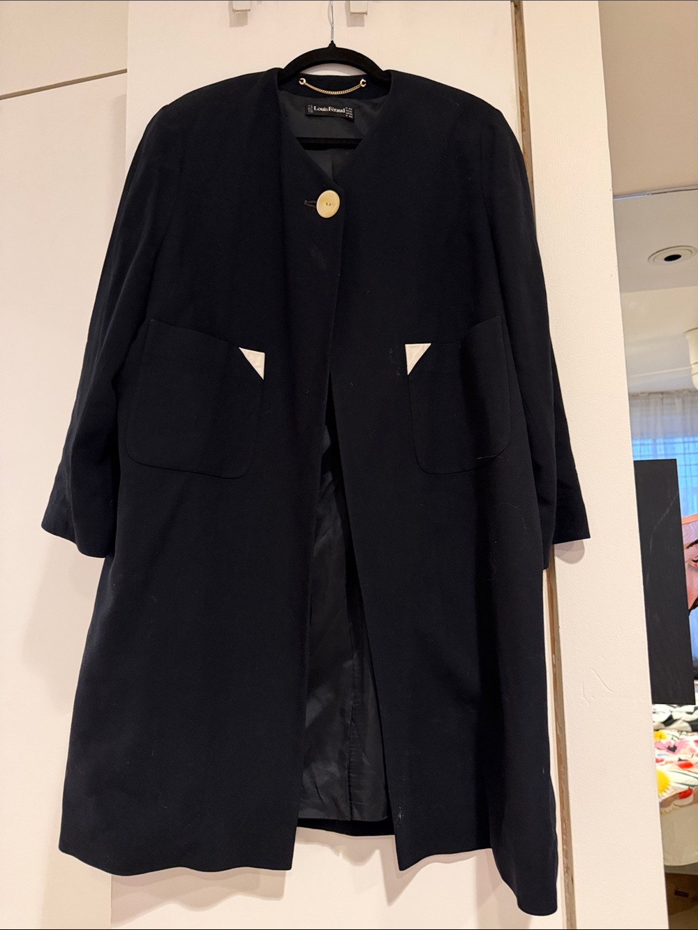 Louis Feraud Navy long blazer with Cream Pocket Accents